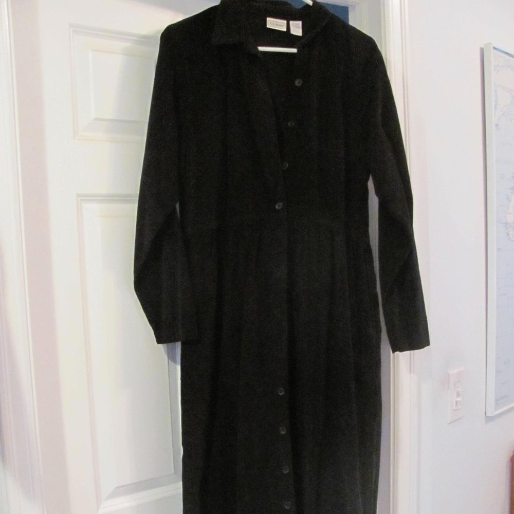 Corduroy Black maxi dress L.L.Bean size 10 long sleeves